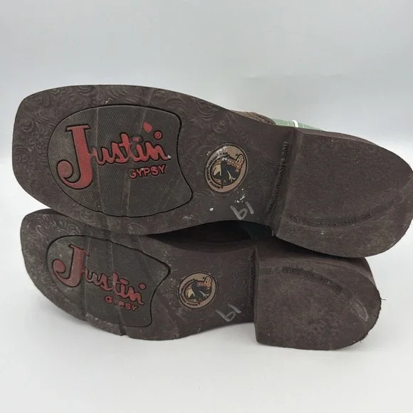 Justin Boots Women 7.5 B Gypsy Green Leather Square Toe Country Equestrian L2904 - Picture 9 of 11